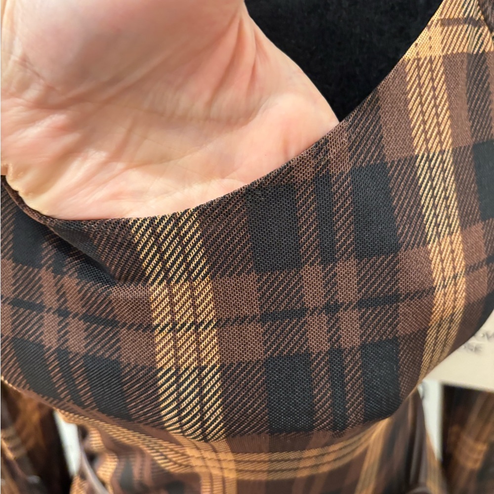 NWT Harlow & Rose 70’s retro plaid sheer layered waterfall dress - M - Picture 7 of 13